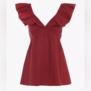 NWT French Connection red ruffle v neck top Size 6